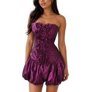 Vintage TeezeMe Dress Purple Taffeta Bubble Hem Y2K Prom Coquette Formal Size 7